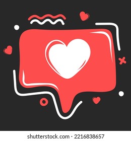 Heart Speech Bubble Icon in doodle style. Social media concept