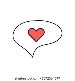 Heart in speech bubble icon hand drawn. Vector illustration for valentines day.