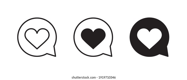 Icono de burbuja de corazón en voz, botón de iconos, vector, signo, símbolo, logotipo, ilustración, trazo editable, estilo de diseño plano aislado en pictograma lineal blanco