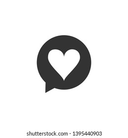Heart in speech bubble icon isolated. Heart shape in message bubble. Love sign. Valentines day symbol. Flat design. Vector Illustration