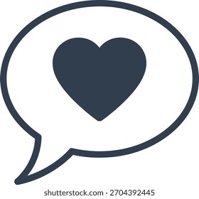 Corazón en el icono de la burbuja del discurso aislado en para los medios sociales y el concepto de comunicación