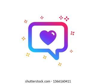 Heart in Speech bubble icon. Love chat symbol. Valentines day communication sign. Dynamic shapes. Gradient design love message icon. Classic style. Vector
