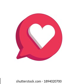 Heart in speech bubble icon. Love, like a sign. Isometric, three dimensions. Emotion, chat and Social Network Vector illustration