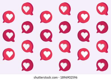 Heart in speech bubble icon. Love, like a sign. Isometric, three dimensions texture. Emotion, chat and Social Network Vector Pattern illustration