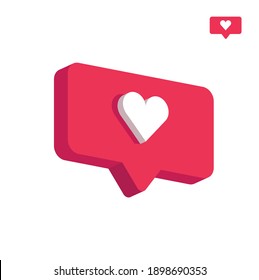 Heart in speech bubble icon. Love, like a sign. Isometric, three dimensions. Emotion, chat and Social Network Vector illustration