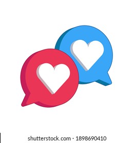 Heart in speech bubble icon. Love, like a sign. Isometric, three dimensions. Emotion, chat and Social Network Vector illustration