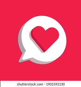 Heart in speech bubble icon. Love, like a sign. Isometric, three dimensions. Emotion, chat and Social Network Vector illustration