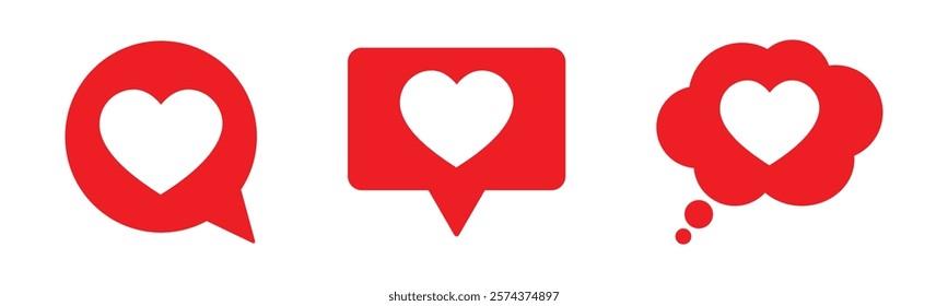 heart speech bubble icon set. red speech bubble with heart icon. love sign. speech icon for mobile social media, app, ui and website. vector illustration on transparent background