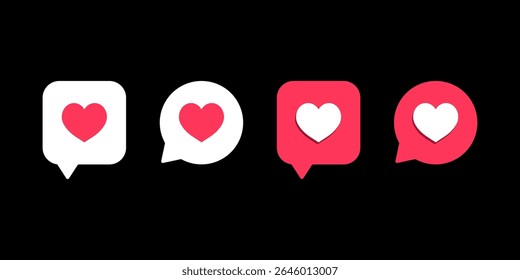 Heart speech bubble icon set for social apps. Love symbol, heart sign icon