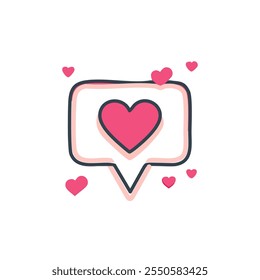 Heart in speech bubble icon. Vector illustration in flat linear style.