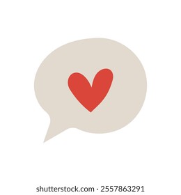 Heart in speech bubble icon. Vector illustration ,hand drawn doodle cartoon icon isolate on white . Cute element for valentine day and love message .