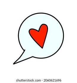 Heart in speech bubble illustration. Children's drawing style. Hand drawn illustration, Flat design