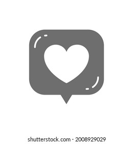 El corazón en la burbuja del habla, como, icono gris de retroalimentación positiva.