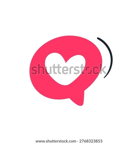 Heart in speech bubble. Like reaction, pop-up message, notification in social media. Sharing online virtual love concept. Romantic communication. Flat vector illustration isolated on white background