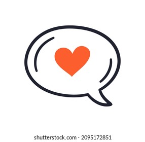 Heart in speech bubble. Like simbol. Declaration of love. Hand drawn message on Valentines Day. Vector illustration isolated on white background.