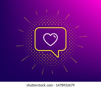 Heart in Speech bubble line icon. Halftone pattern. Love chat symbol. Valentines day communication sign. Gradient background. Love message line icon. Yellow halftone pattern. Vector