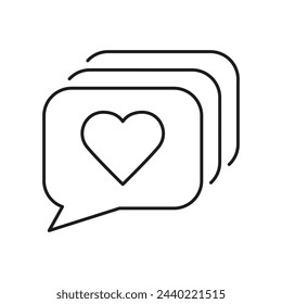 Heart With Speech Bubble Line Icon. Love Message Linear Pictogram. Social Media Communication Outline Symbol. Romantic Chat Sign. Comment Notification. Editable Stroke. Isolated Vector Illustration.