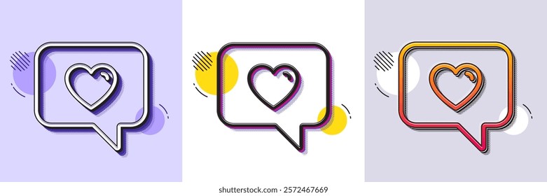 Heart in Speech bubble line icon. Halftone dotted pattern. Gradient icon with grain shadow. Love chat symbol. Valentines day communication sign. Line love message icon. Various designs. Vector