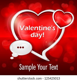 Heart in speech bubble shape on red & text, Valentine Day vector illustration