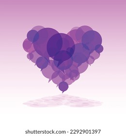heart speech bubble, transparent dialogue vector