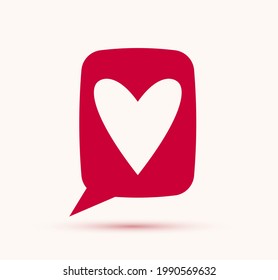Heart in speech bubble vector logo or icon, love message in chat concept, comment or mark in social media, communication romantic note.