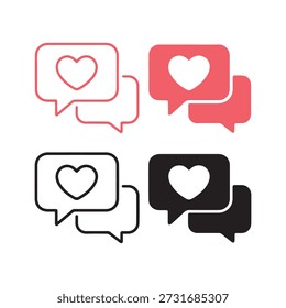 Bolhas cardíacas em vermelho e preto para interação nas redes sociais