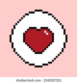 Heart speech symbol isolated on pink background. Red heart pixel art. Vector illustration