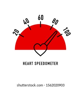 Heart Speedometer in flat style on white background. Heath care