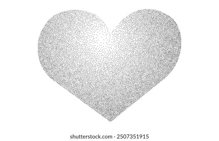 Heart sphere grain dot effect, monochrome random sand noise tattoo. Trendy modern splatery2k. Dot gradient pointillism.