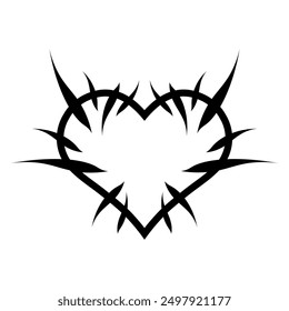 Heart with spikes in goth, punk, emo style. Abstract love logo concept. Neo tribal heart. Vector illustration isolated on white background.