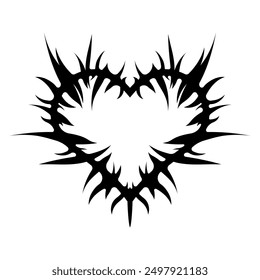 Heart with spikes in goth, punk, emo style. Abstract love logo concept. Neo tribal heart. Vector illustration isolated on white background.