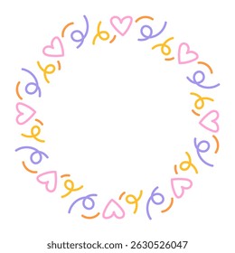 Heart and Spiral Holiday Ring. Romantic and cute celebratory circle combining confetti and playful swirls. Vector illustration for greeting cards and invitation