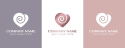 Heart And Spiral Logo. Flower In The Shape Of A Heart. Roll Of Fabric Or Paper. Elegant Flowing Lines. Template For Creating A Unique Luxury Design, Logo