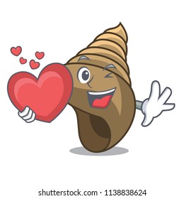 With heart spiral shell mascot cartoon