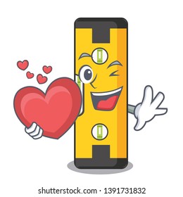 With heart spirit level above wooden table character