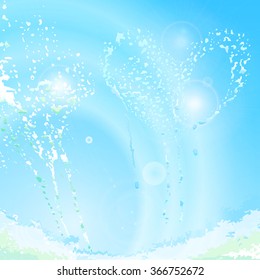 Heart splash and drops on the abstract background of the sky