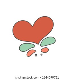 Corazón con salpicaduras. Diseño de caracteres dibujados a mano. Ilustración editable del vector