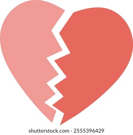 Heart split into two pieces with a jagged line through the center, symbolizing heartbreak or emotional pain.