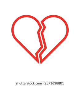 Heart Split in Two Vector Logo for Breakup Divorce and Emotional Pain