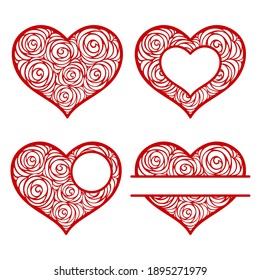 Heart split vector monogram. Frame. Paper or laser cut template. Valentine card, wedding invitation. For names, your text. Decorative symbol of the holiday. Plotter cutting, T-shirt printing, carving.