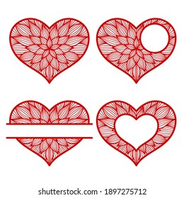 Heart split vector monogram. Frame. Paper or laser cut template. Valentine card, wedding invitation. For names, your text. Decorative symbol of the holiday. Plotter cutting, T-shirt printing, carving.