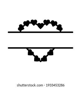 Heart split vector monogram. Frame. Paper or laser cut template. Valentine card, wedding invitation. For names, your text. Decorative symbol of the holiday. Plotter cutting, T-shirt printing, carving.