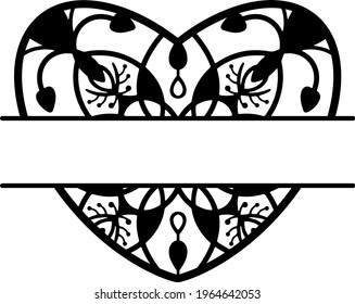 Heart split vector monogram. Paper or laser cut template. Valentine card, wedding invitation. For names, your text. Decorative symbol of the holiday. Plotter cutting, T-shirt printing, carving.