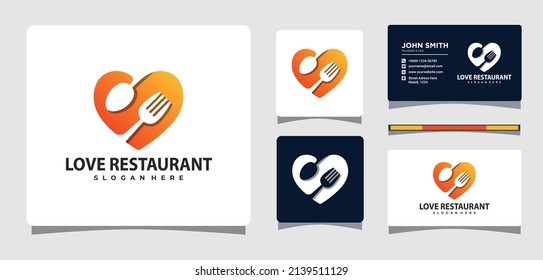 Herz mit Löffel und Gabelrestaurant Logo Design Inspiration