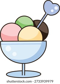 Herzlöffel mehrfarbige Eiscreme in der Schüssel