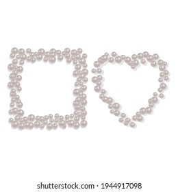 Heart and Square shaped frame from a scattering of pearls, can be used for your photos or for the decoration of greeting cards