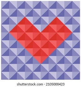 The heart is squared. Geometric patterns. Purple shades. A Valentine's day card. Wedding decor. Style and fashion.