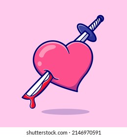 Heart Stabbed Heart Cartoon Vector Icon Illustration. Object Love Icon Concept Isolated Premium Vector. Flat Cartoon Style