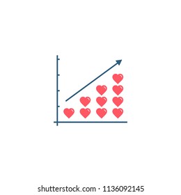 Heart Stacks On Growth Graph Diagram, Love Or Health Progress Concept, Vector Illustration.