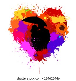 The heart of the stain with the silhouette of lovers